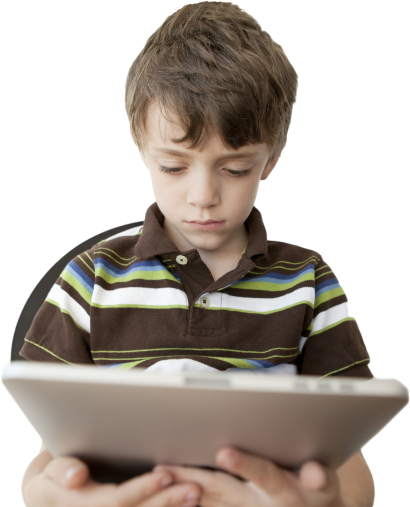 Kid With Ipad And Full Head - Child (951x1024), Png Download