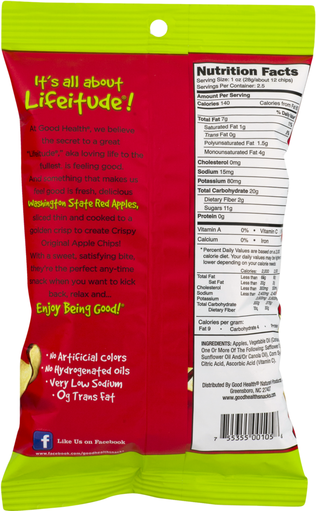 Good Healthr Apple Chips Original - Good Health Apple Chips Nutrition Label (1000x1000), Png Download