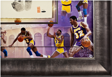 Los Angeles Lakers Magic Johnson Tegata Framed - Cartoon (500x667), Png Download