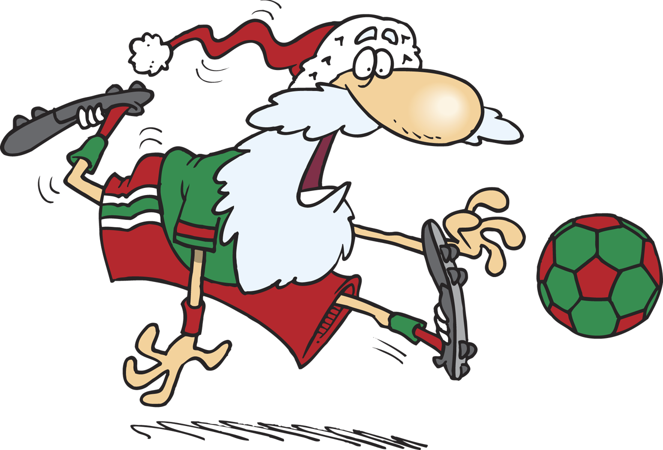 Merry Christmas From Eos Empire Of Soccer Vector Library - Santa Playing Sport Cartoon (1324x900), Png Download