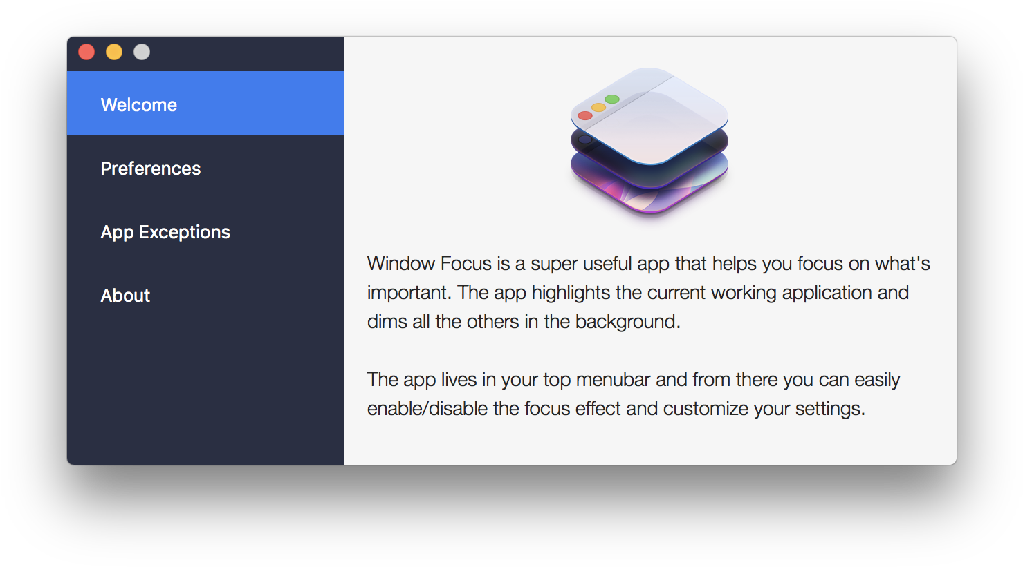 With A Welcome Screen Giving You A Brief Overview Of - Window Focus App (1510x844), Png Download
