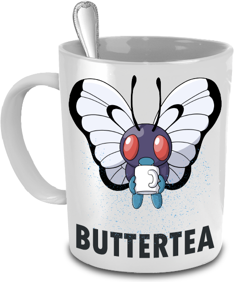 Buttertea The Butterfree Pokemon 15oz Mug - Pokemon Coffee Cups Puns (566x566), Png Download