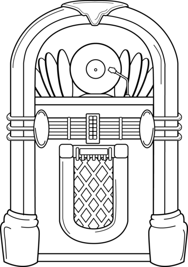 Free Jukebox Clipart - Jukebox Clipart Black And White (387x550), Png Download
