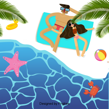 Beautiful Cartoon Lovely Hand-painted Summer Seaside - Cartoon (360x360), Png Download