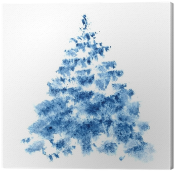 Blue Watercolor Christmas Tree Canvas Print • Pixers® - Christmas Tree (400x400), Png Download