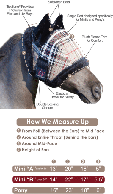 Fly Mask With Fleece & Ears - Kensington Mini Fly Mask With Ears A Black Plaid (385x700), Png Download