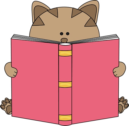 Cute Book Clip Art Cat Reading Image Cute Cat - Cat Reading A Book Clipart (450x441), Png Download