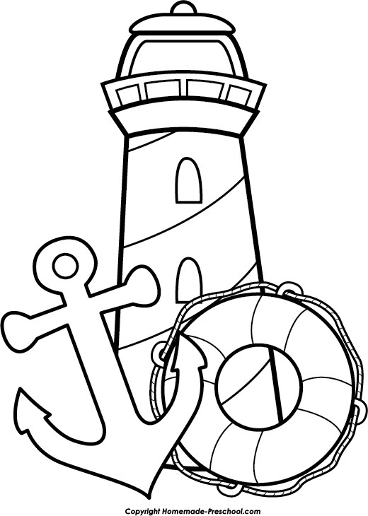 Of A Lighthouse Clip Art Free Clipart Images Clipartingcom - Black And White Nautical Clipart (520x730), Png Download