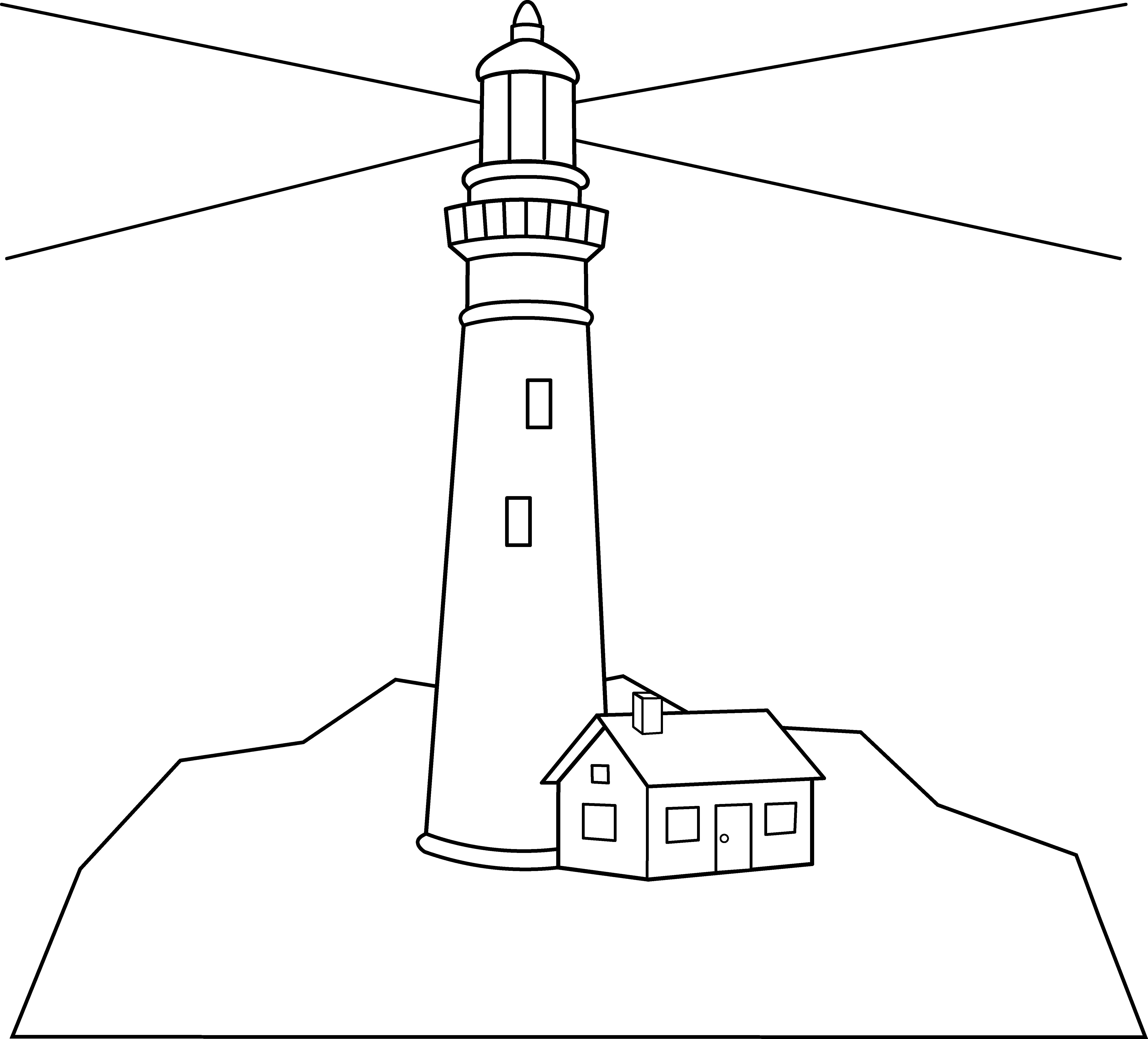 Download - Lighthouse Cartoon Black And White (5323x4819), Png Download