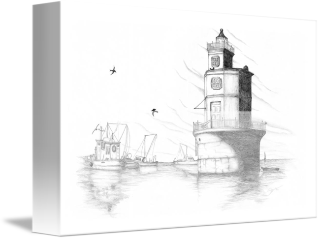 Clipart Freeuse Download Boats Drawing Lighthouse - Drawing (650x486), Png Download