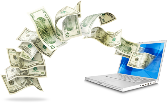 Flying Money Getting Out Of Laptop - Money From Computer Png (568x352), Png Download