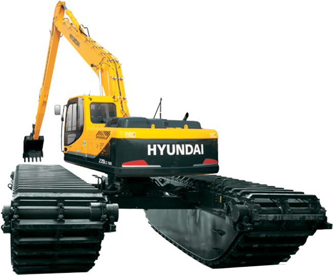 Hyundai-amphibious Excavator - Hyundai Excavator (700x549), Png Download