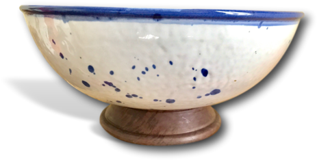 Handmade Blue & White Splatter Ceramic Bowl With Wood - Ceramic (480x360), Png Download