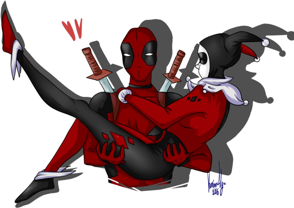 Deadpool And Harley Quinn By Karin - Deadpool And Harley Quinn Png (1057x755), Png Download