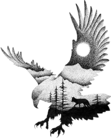 Moose Double Exposure Nature Tattoo (385x477), Png Download