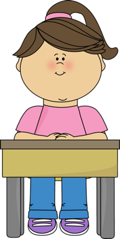 Student Sitting At Desk Gir - Girl Sitting In Chair Clipart (400x796), Png Download