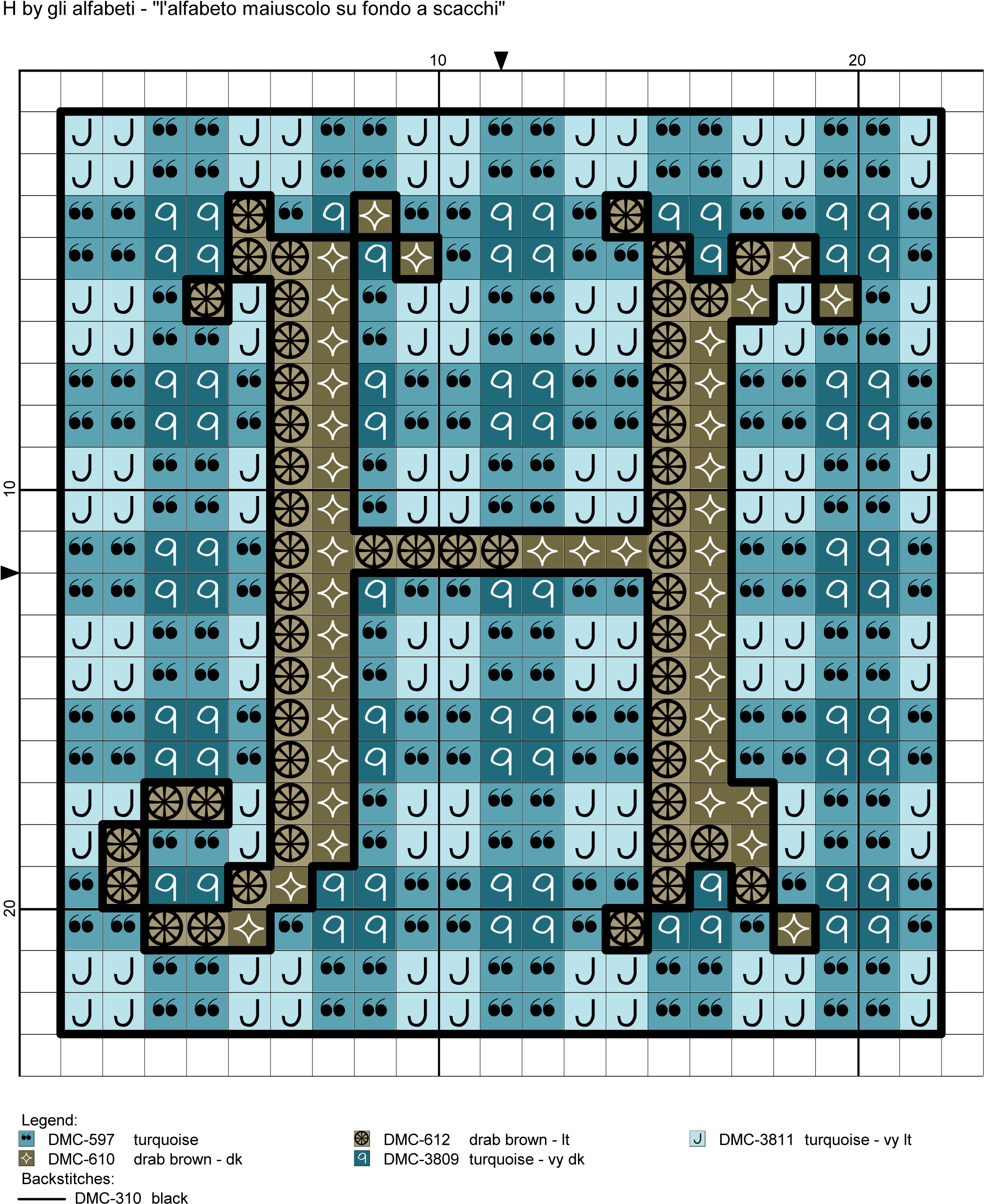 Uppercase Alphabet On Checkered Background Cross Stitch - Diagram (2130x2593), Png Download