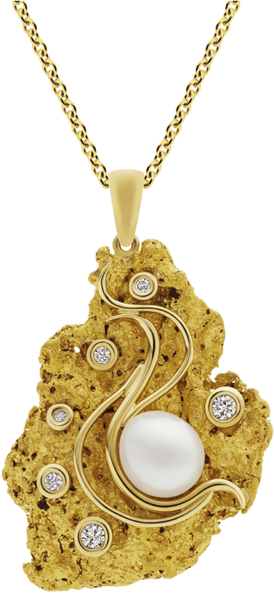 Pearl And Diamond Nugget Pendant - Locket (756x900), Png Download