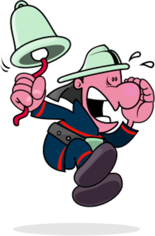 Funny Man Ringing A Bell Fireman - Fireman Clipart (600x912), Png Download