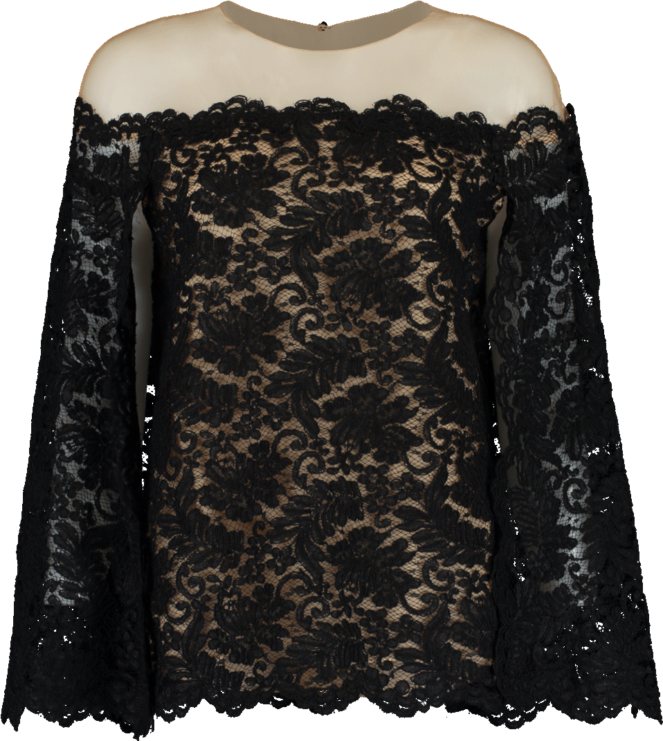 Oscar De La Renta Lace Cape Blouse In Black - Blouse (960x1223), Png Download