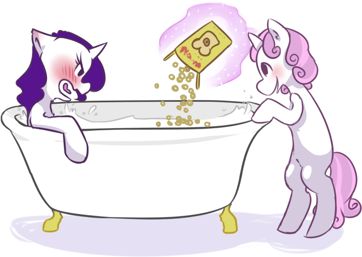 Cups, Bath, Blushing, Cereal, Derpibooru Exclusive, - Mlp Rarity Milk (845x589), Png Download