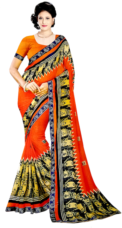 Synthetic Printed Fashion Saree With Blouse Piece - Silk (525x800), Png Download
