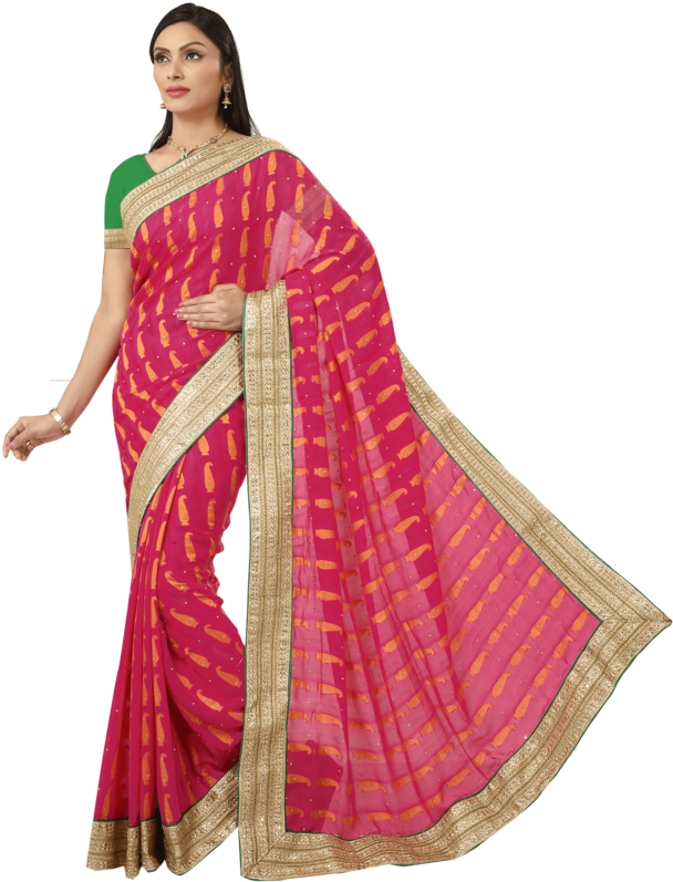 Womens Crepe Jacquard Saree - Silk (640x960), Png Download