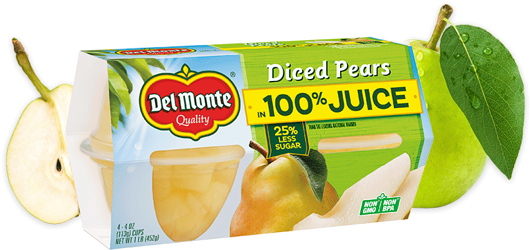Diced Pears In 100% Juice, Fruit Cup® Snacks - Del Monte Pears (1050x500), Png Download