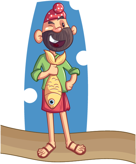 Punjabi Sardar With Fish - Illustration (618x618), Png Download