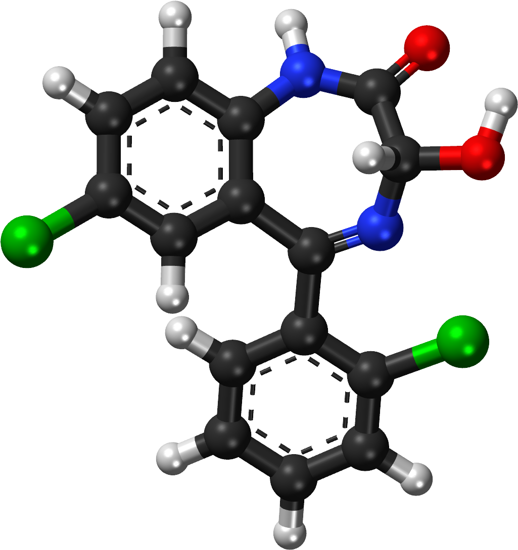 Lorazepam Ball And Stick Model - Atomic Bond (1100x1165), Png Download