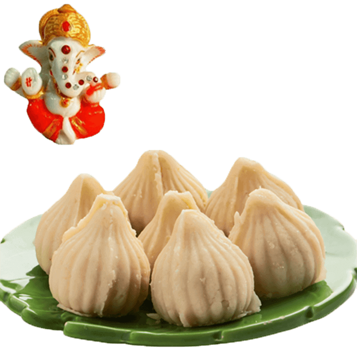 Ghasitaram Mawa Modak White With Free Ganesha Idol - Modak Images With Ganpati (700x700), Png Download