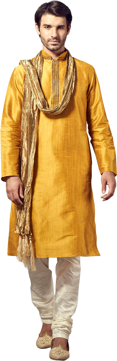 A Graceful Mustard Kurta - Standing (853x1280), Png Download