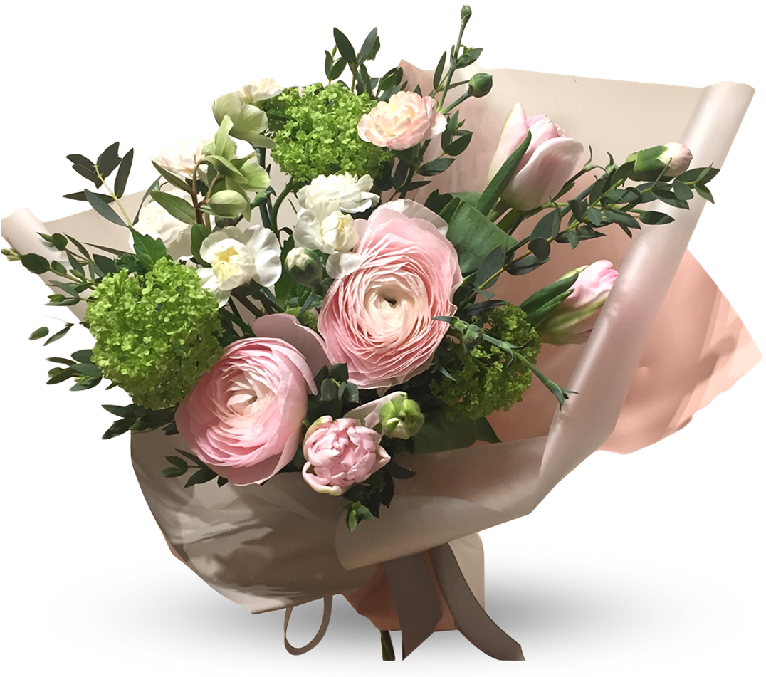 Bouquet With Ranunculuses Flower Shop Studio Flores - Garden Roses (1500x1430), Png Download