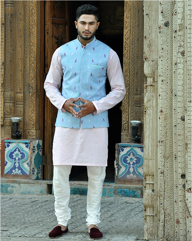 Buy Hasham Baig Linien Pastal Pink Short Kurta Online - Standing (800x800), Png Download