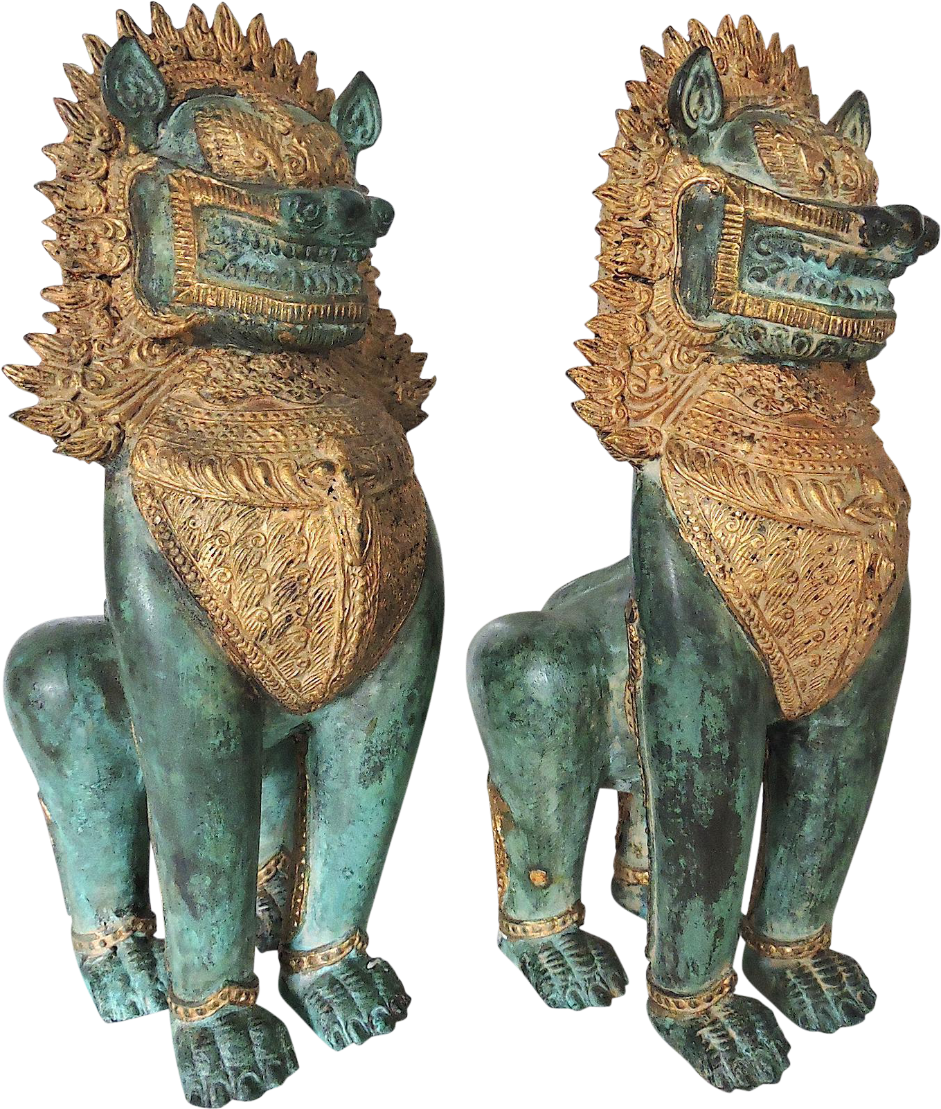Bronze Temple Guardians/lions - Thai Bronze Temple Lion (1509x1778), Png Download