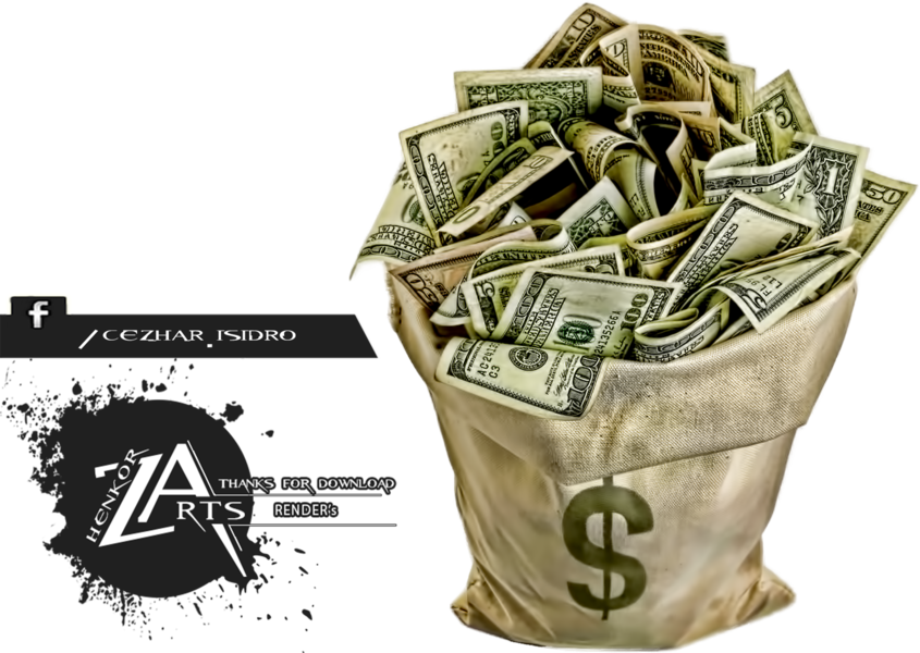 Bag With Dollars - Dollars In The Bag (845x600), Png Download