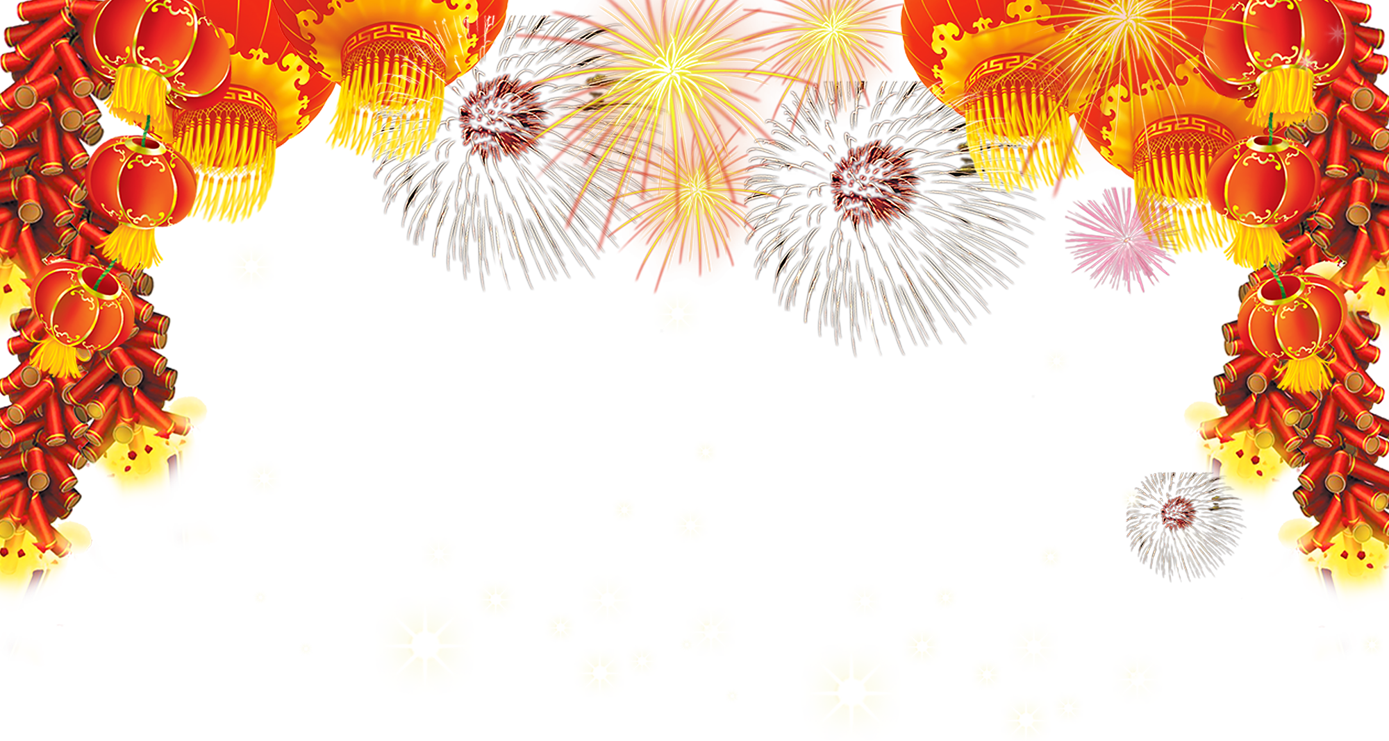 Chinese New Year Lantern Fireworks Spring Festival - Floral Design (2000x1068), Png Download