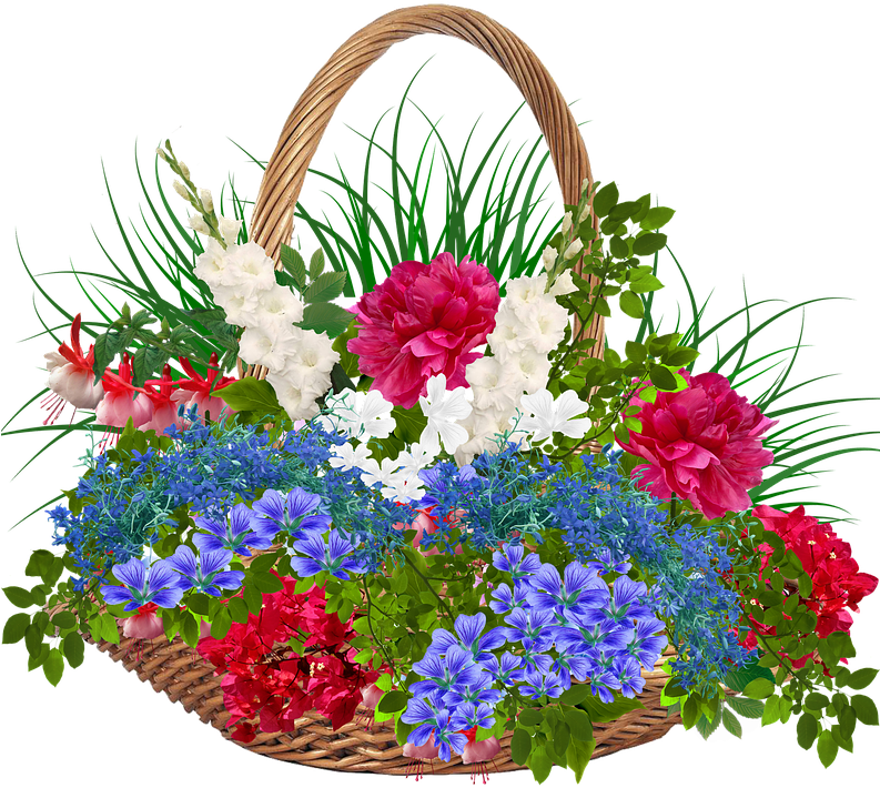 Recycle Bin, Wicker, Basket, Flowers, Plants, Red - Basket Of Flowers Transparent Background (792x720), Png Download
