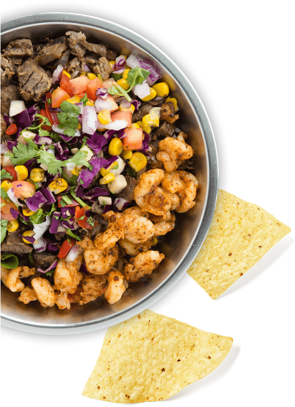 Surf And Turf Bowl With Chips - Vegetable (605x822), Png Download