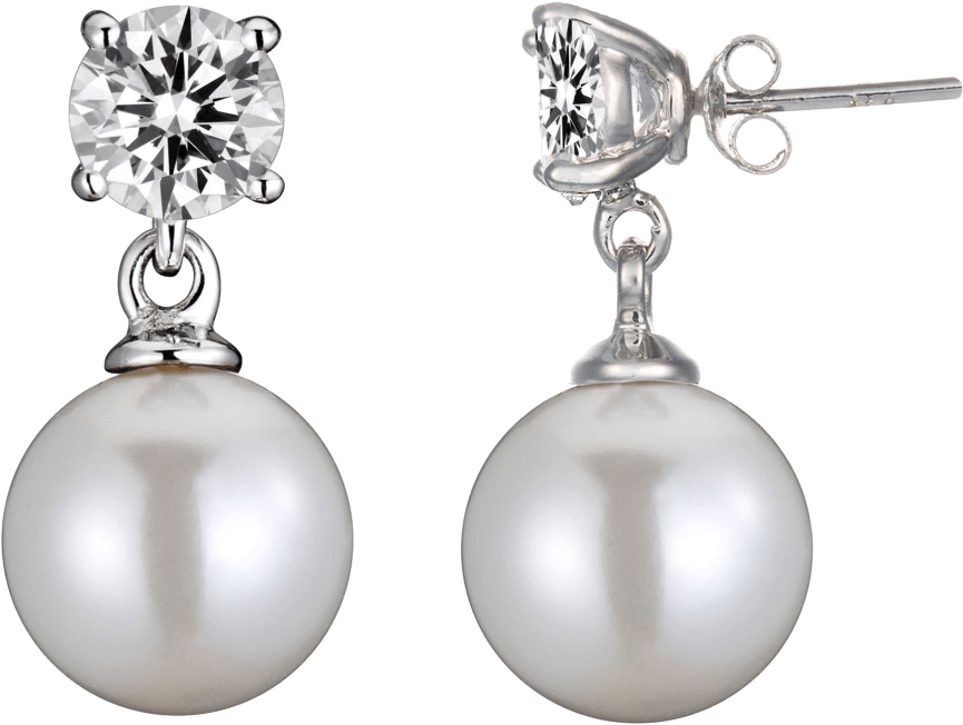 Diamond And Pearl Earrings Lab Created By Genevive - Earrings (864x864), Png Download