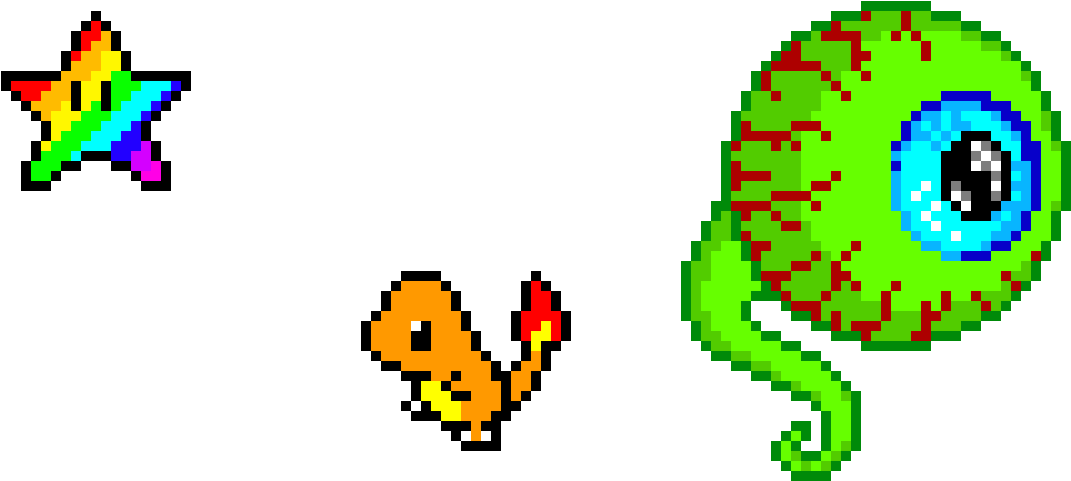 Rainbow Star, Charmander, And Green Eyeball - Pixel Art Septic Sam (1240x730), Png Download
