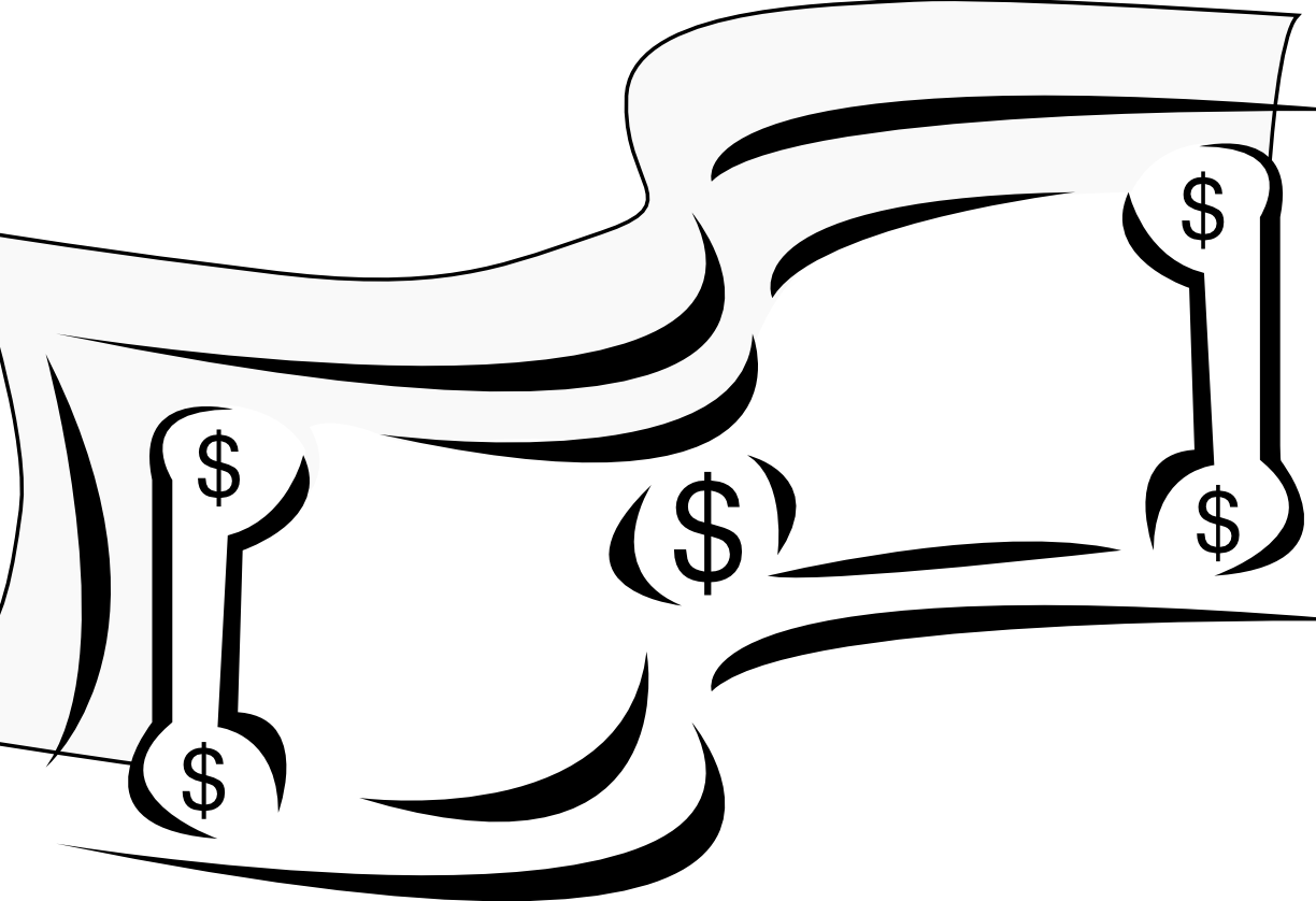 Collection Of Dollar Bill Clipart High Qualityree Hundred - Dollar Bill Clipart Black And White (1224x838), Png Download