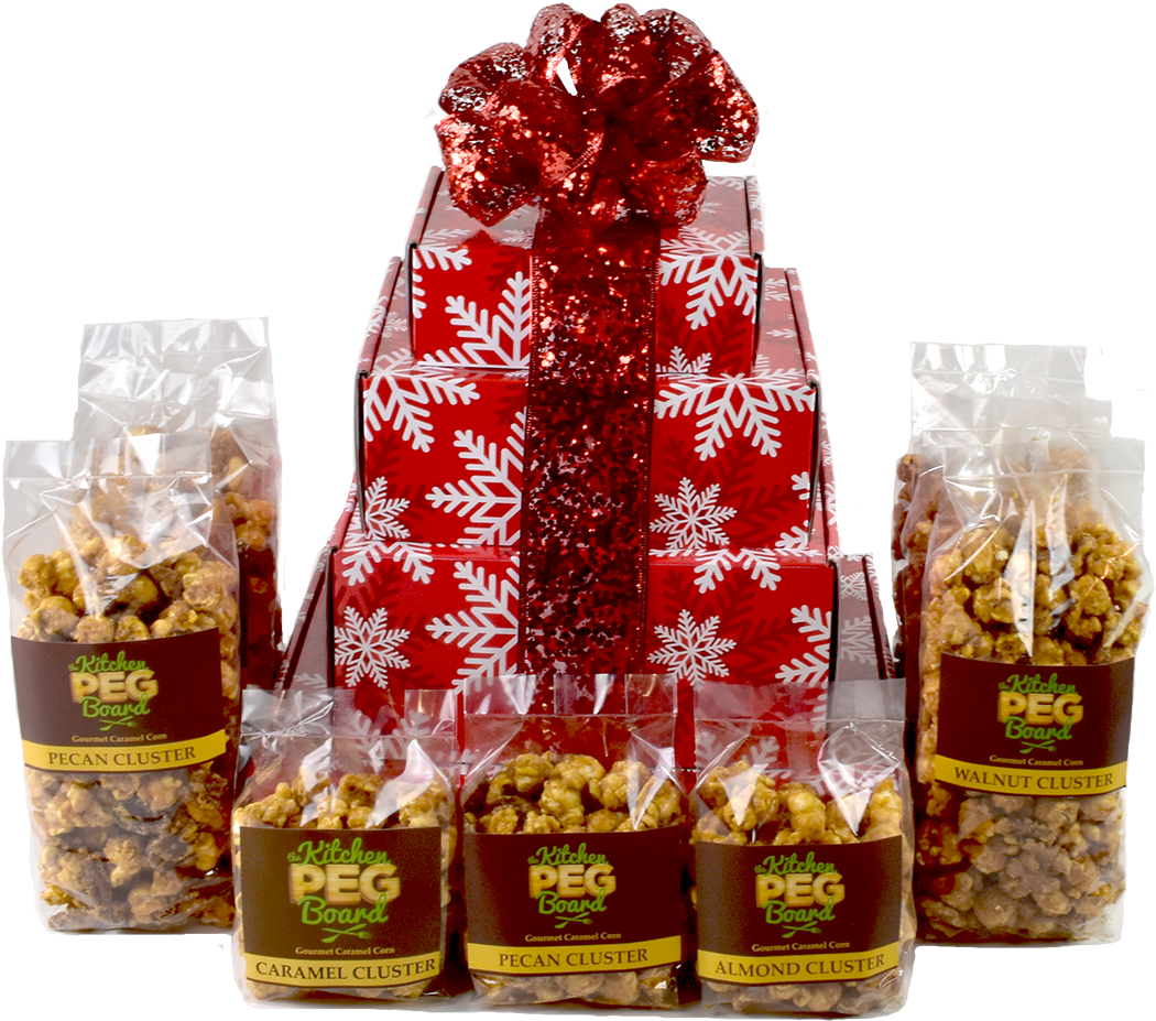 Red & White Snowflakes Caramel Popcorn Gift Tower - Convenience Food (1280x1090), Png Download