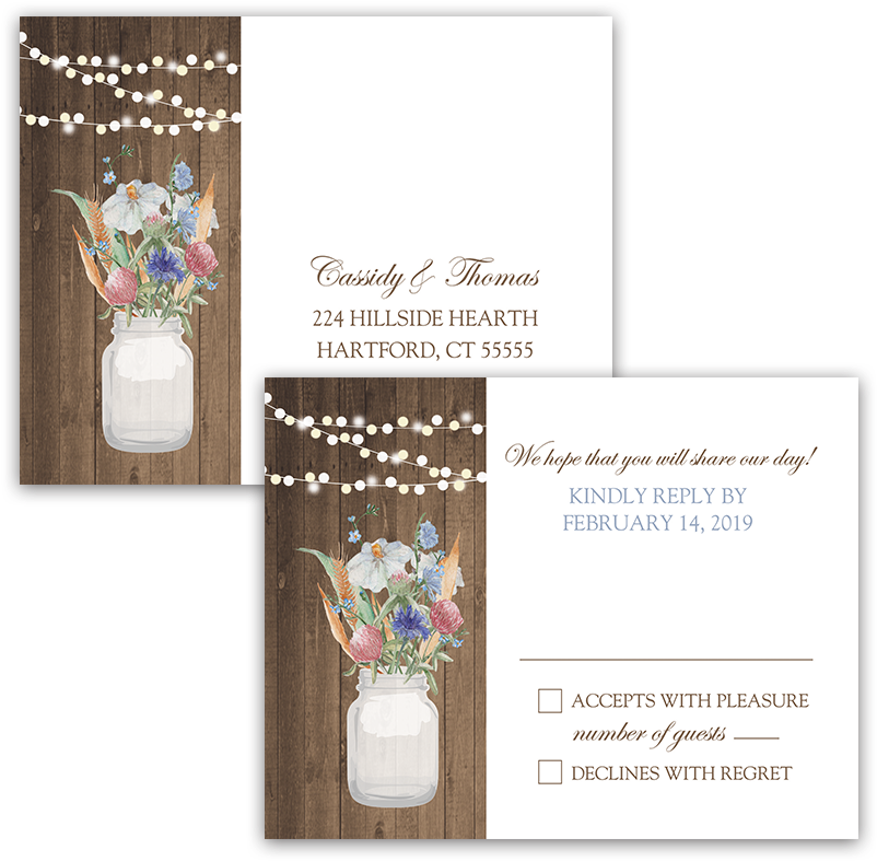 Rustic Mason Jar Wildflowers Wedding Rsvp Postcard - Illustration (900x900), Png Download