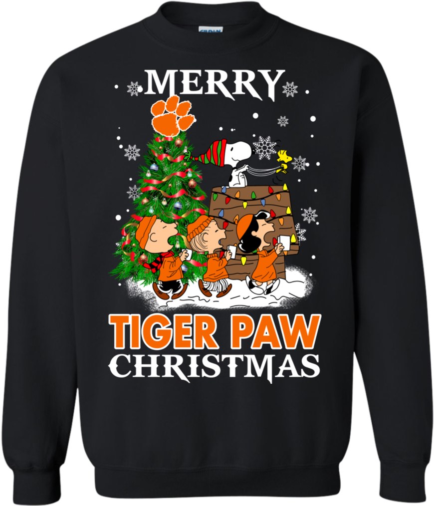 Merry Clemson Tiger Paw Christmas Snoopy Ugly Sweater - Calgary Flames Merry Christmas (1024x1024), Png Download