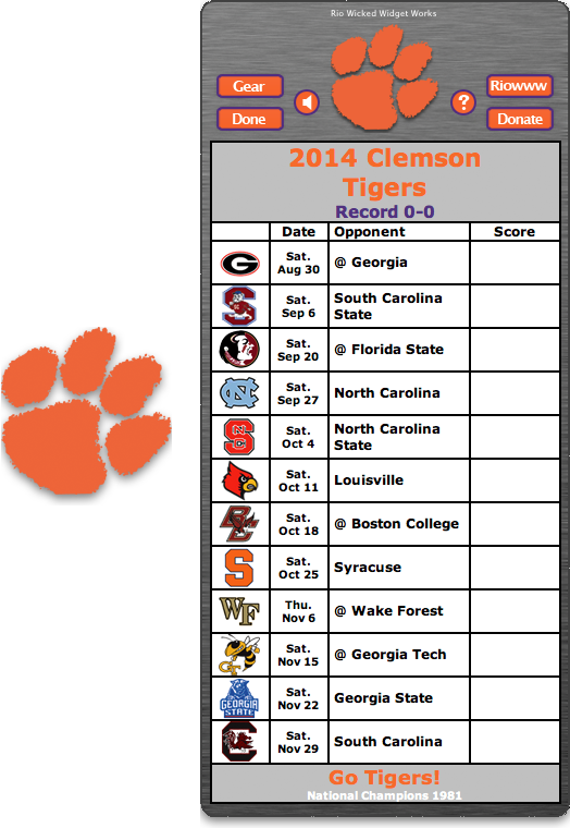 Free 2014 Clemson Tigers Football Schedule Widget - Clemson 2015 Football Schedule (524x760), Png Download