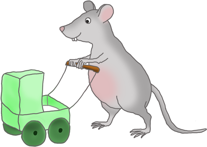 Mouse With Green Pram - Rat (735x555), Png Download