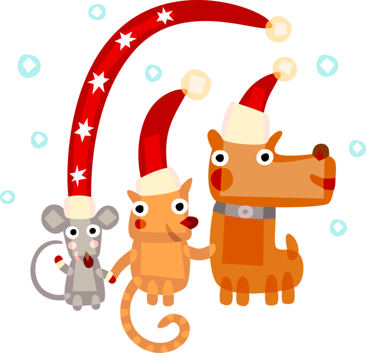 Vector Illustration Of Cat, Dog, And Mouse Animals - Animated Christmas Powerpoint Background (725x700), Png Download