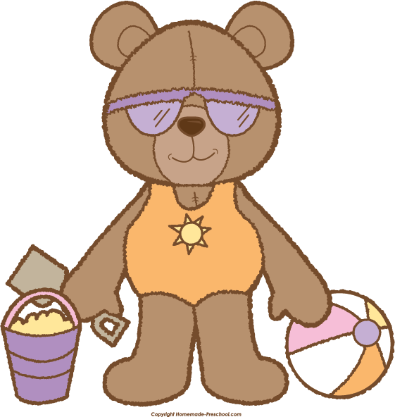Teddy Bear Clipart Graphic Free Download - Beach Bear Clipart (561x592), Png Download