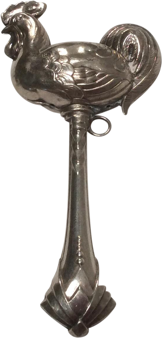 Sterling Silver Chicken Form Baby Rattle On Chairish - Antique (611x1274), Png Download